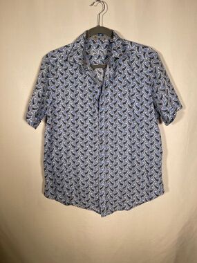 ROBERT GRAHAM MENS BLUE PAISLEY SHORT SLEEVE BUTTON DOWN SHIRT MEDIUM
